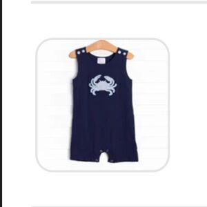 Stitchy Fish Sand Crab Romper in Navy Blue
